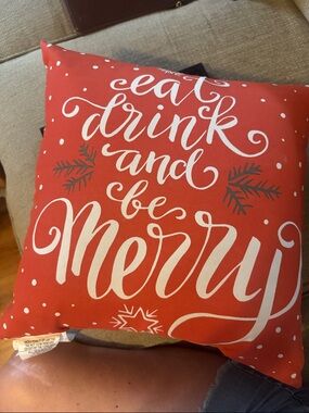 Mainstay Red Holiday "Eat Drink and Be Merry" Accent Pillow